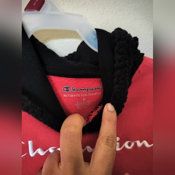 Champion pullover hooded hoodie sweatshirt boys toddler size 5 red black sherpa - Picture 3 of 5